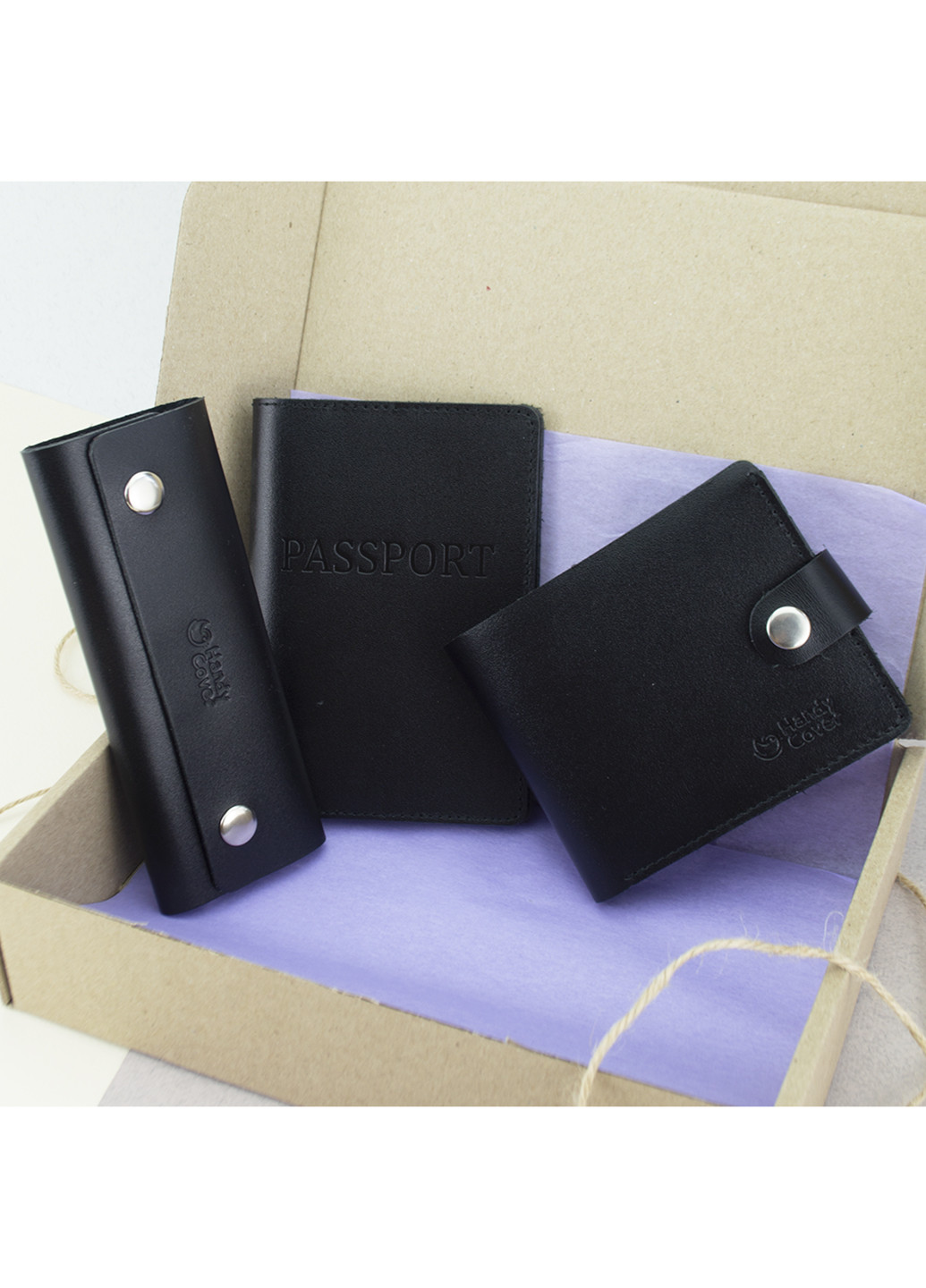 Подарочный мужской набор №62: обложка на паспорт + ключница + портмоне (черный) HandyCover (250140794)