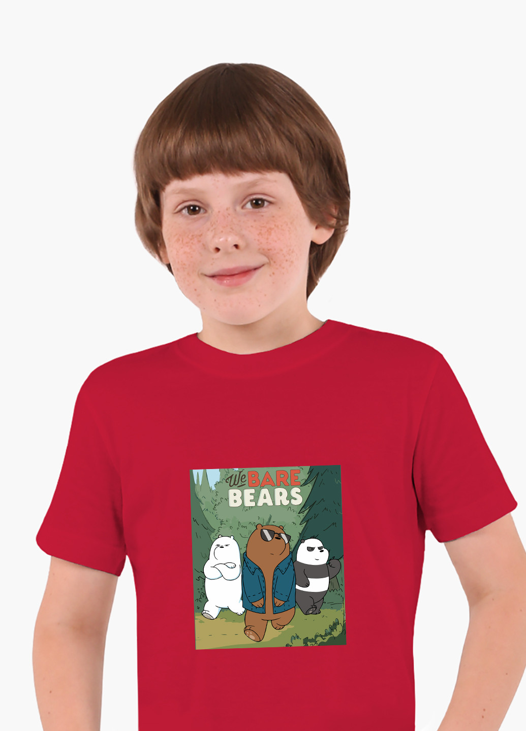 Красная демисезонная футболка детская вся правда о медведях (we bare bears)(9224-2664) MobiPrint