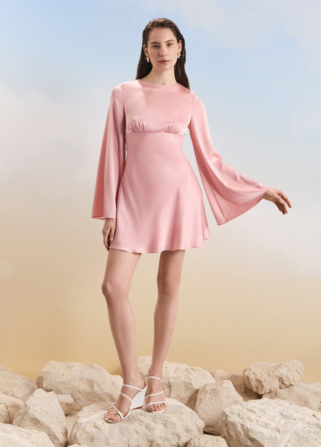 Розовое кэжуал платье клеш Gepur однотонное