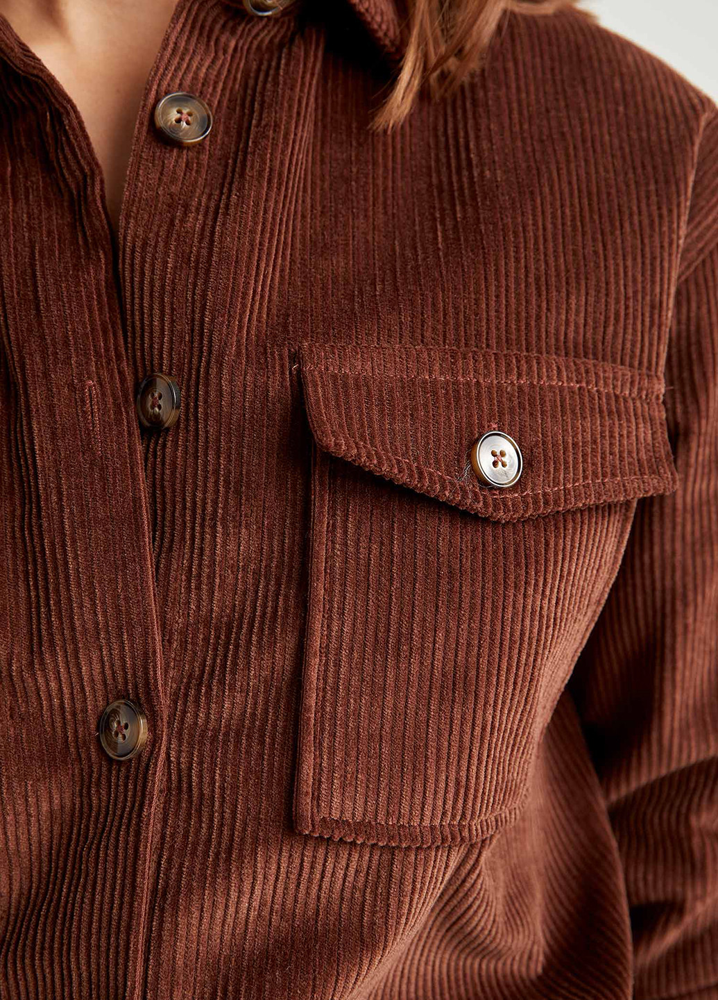 Сорочка DeFacto коричнева кежуал бавовна, вельвет