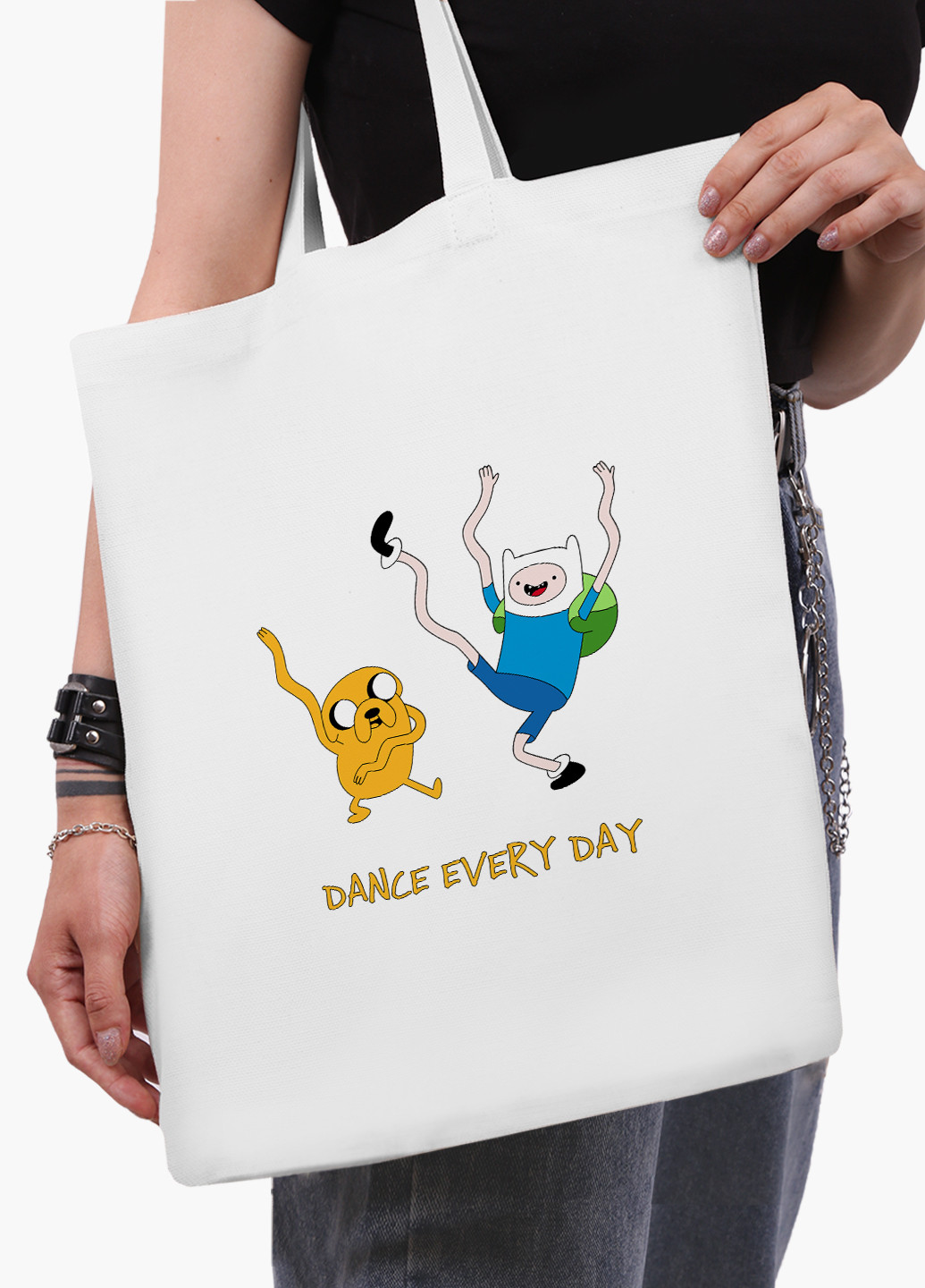 Эко сумка шоппер белая Финн и Джейк пес Время Приключений (Adventure Time) (9227-1580-WT-2) экосумка шопер 41*35 см MobiPrint (219111083)