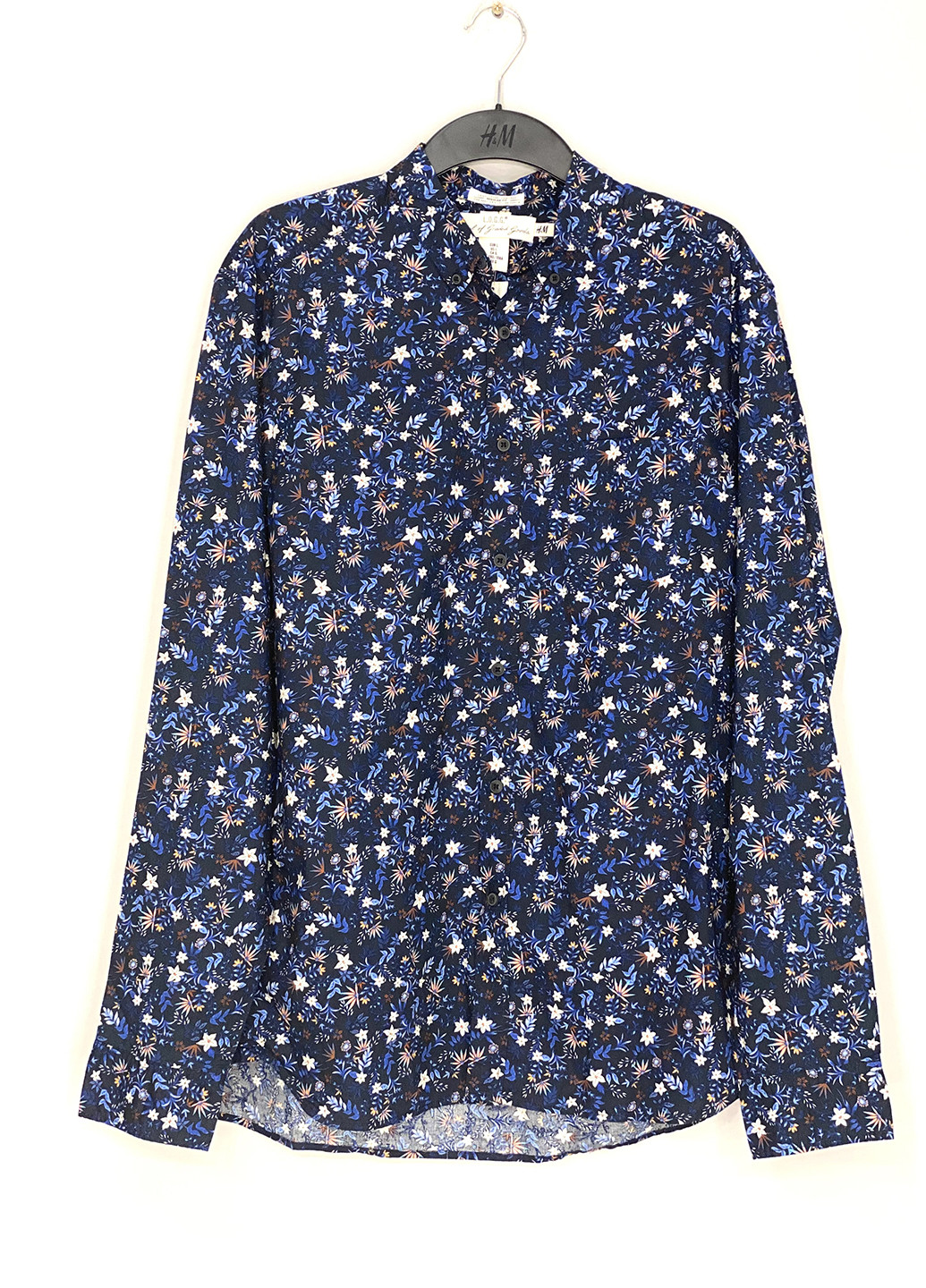 Сорочка H&M квіткова темно-синя кежуал бавовна