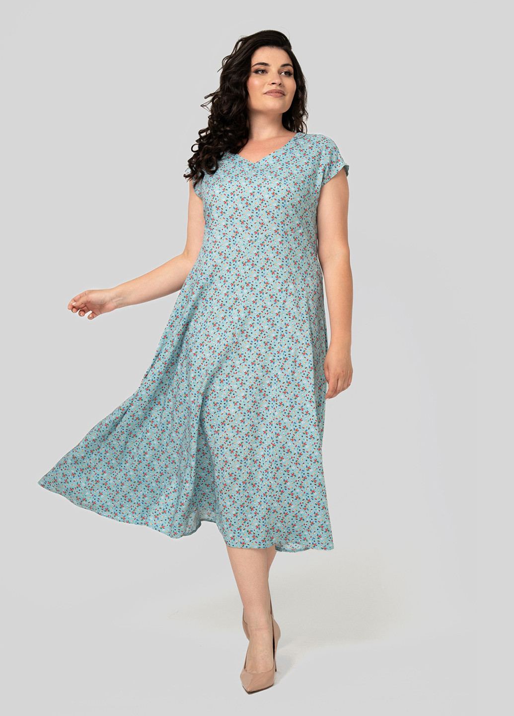 Мятное кэжуал платье а-силуэт A'll Posa с цветочным принтом