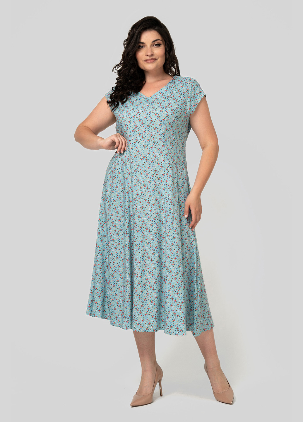 Мятное кэжуал платье а-силуэт A'll Posa с цветочным принтом