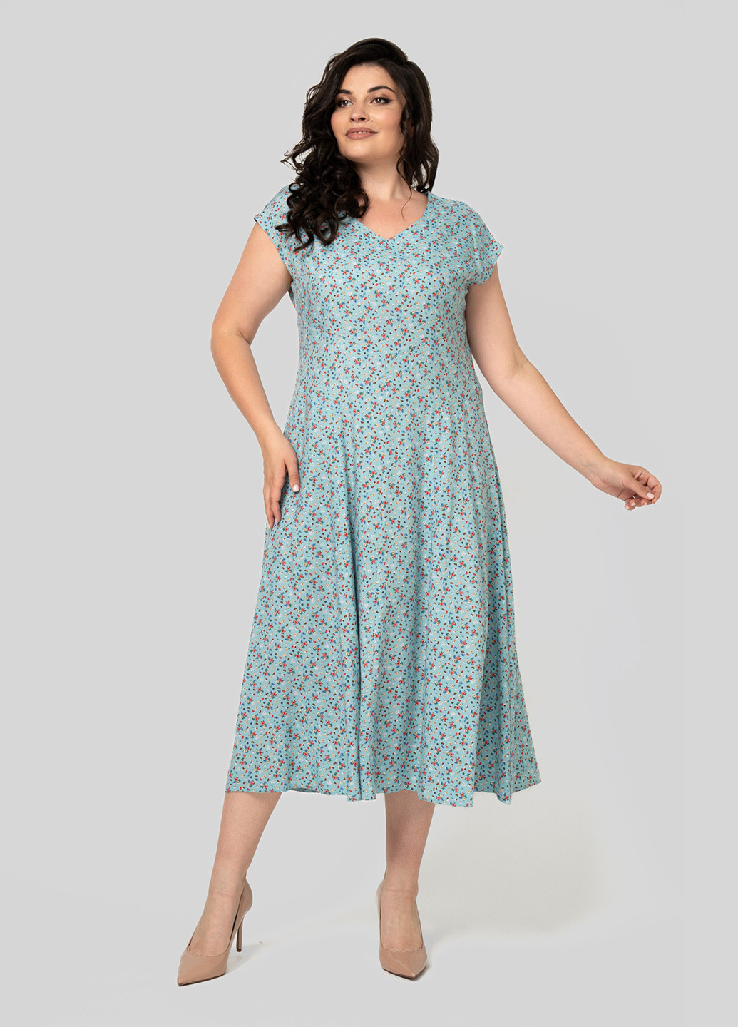 Мятное кэжуал платье а-силуэт A'll Posa с цветочным принтом