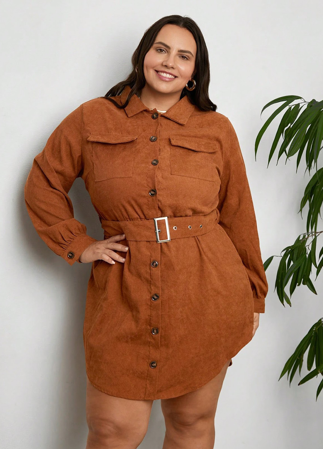 Коричнева кежуал сукня сукня-сорочка SHEIN однотонна