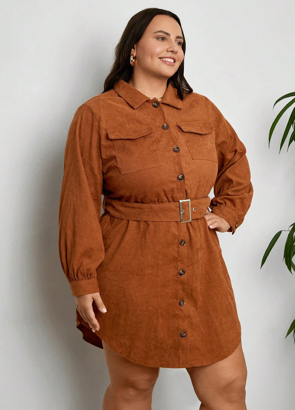 Коричнева кежуал сукня сукня-сорочка SHEIN однотонна