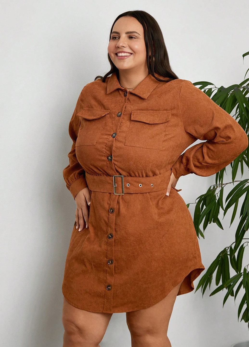 Коричнева кежуал сукня сукня-сорочка SHEIN однотонна