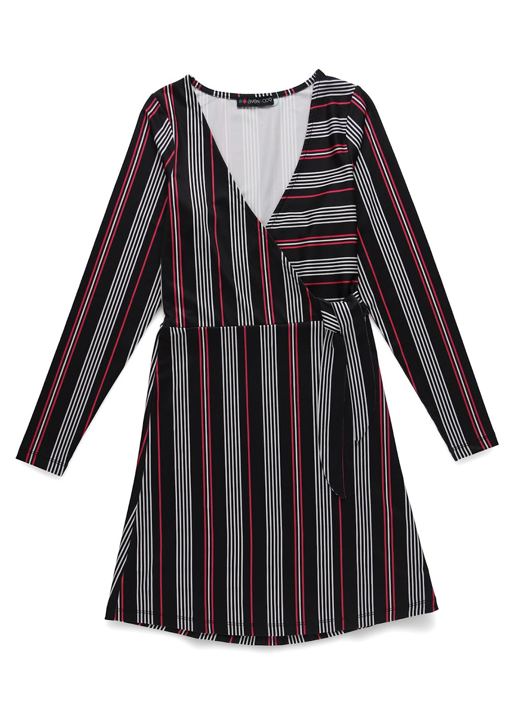 Черное кэжуал платье на запах Even&Odd в полоску