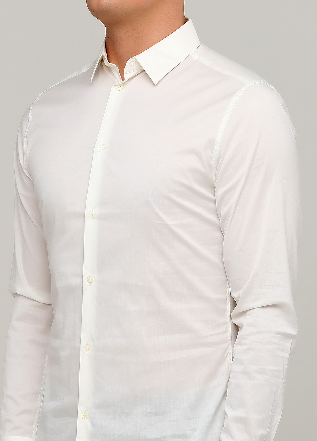 Молочная классическая рубашка однотонная H&M