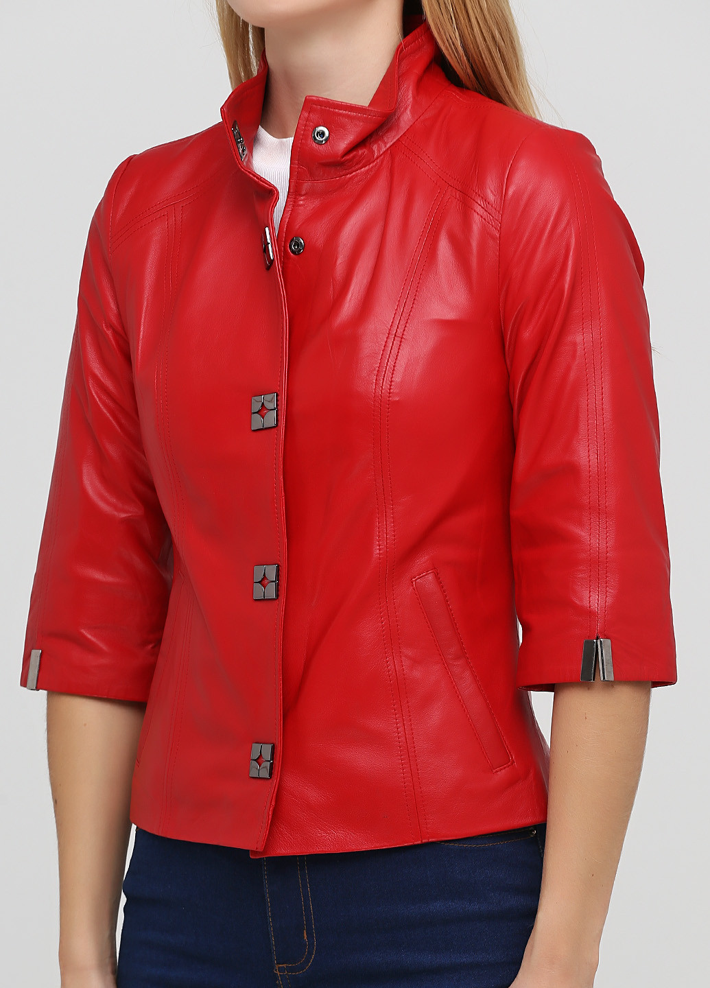Червона демісезонна куртка шкіряна Leather Factory
