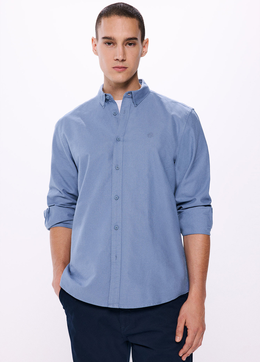 Голубой кэжуал, классическая рубашка однотонная Springfield