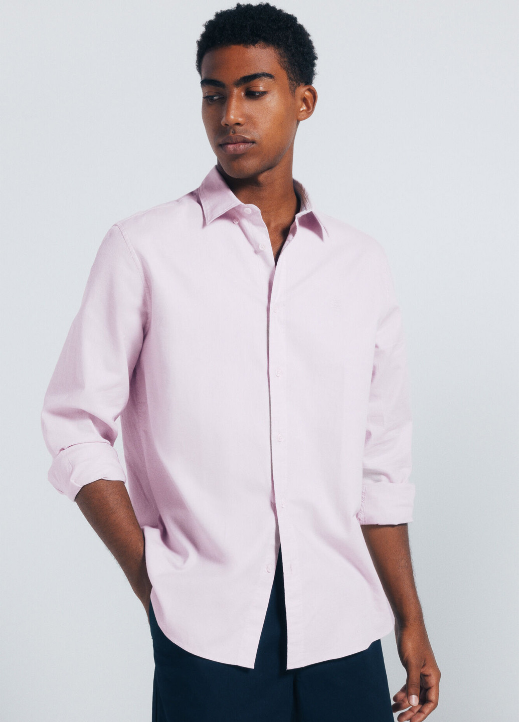 Светло-розовая классическая, кэжуал рубашка однотонная Springfield