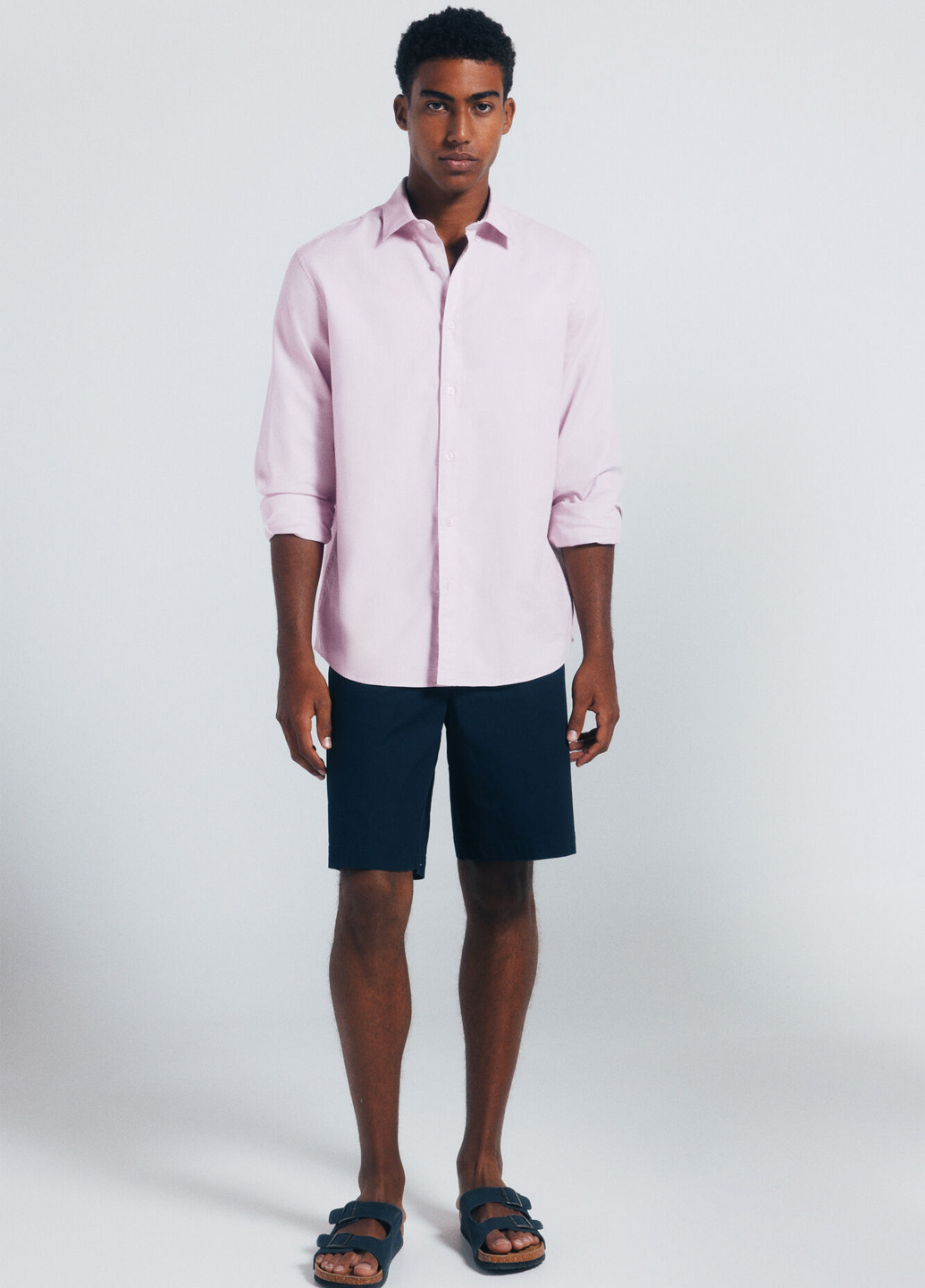 Светло-розовая классическая, кэжуал рубашка однотонная Springfield