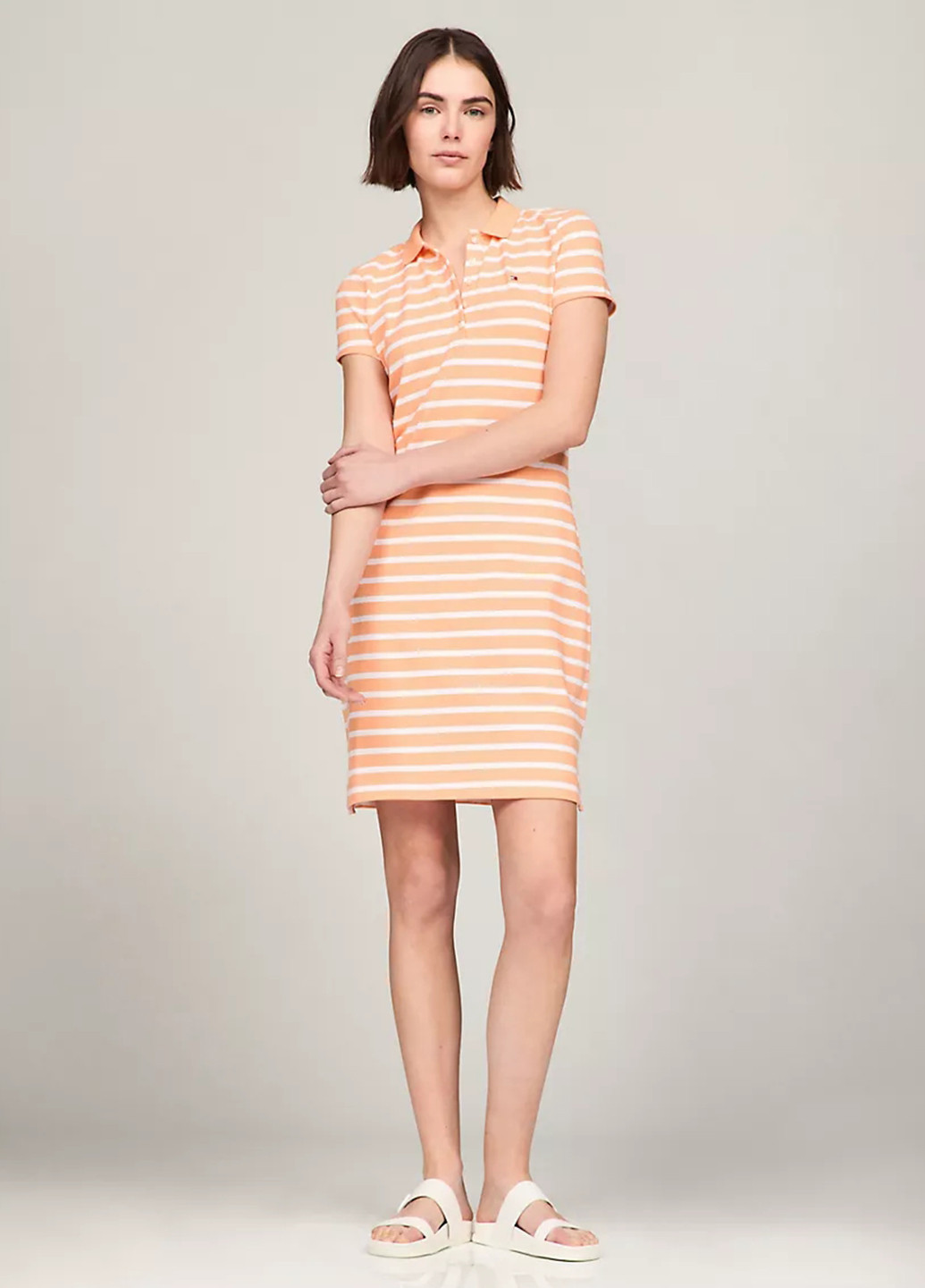 Оранжевое кэжуал платье поло Tommy Hilfiger в полоску