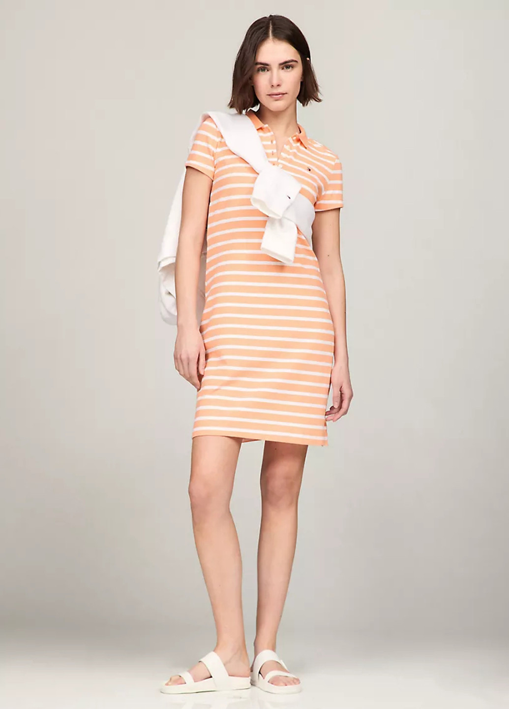 Оранжевое кэжуал платье поло Tommy Hilfiger в полоску