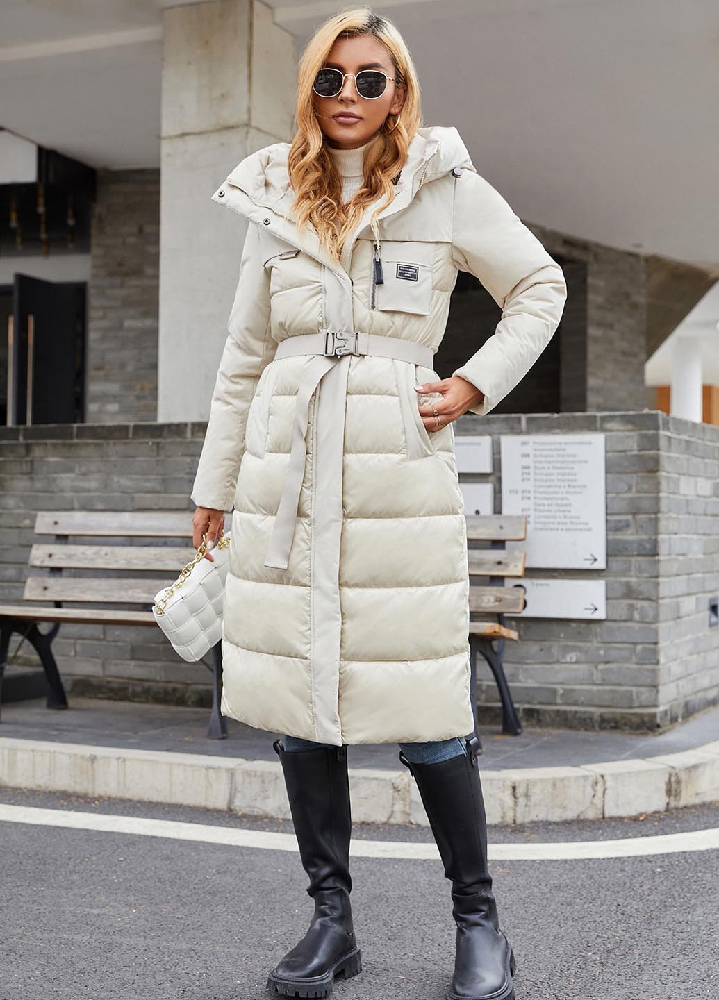 Молочная зимняя куртка куртка-пальто SHEIN
