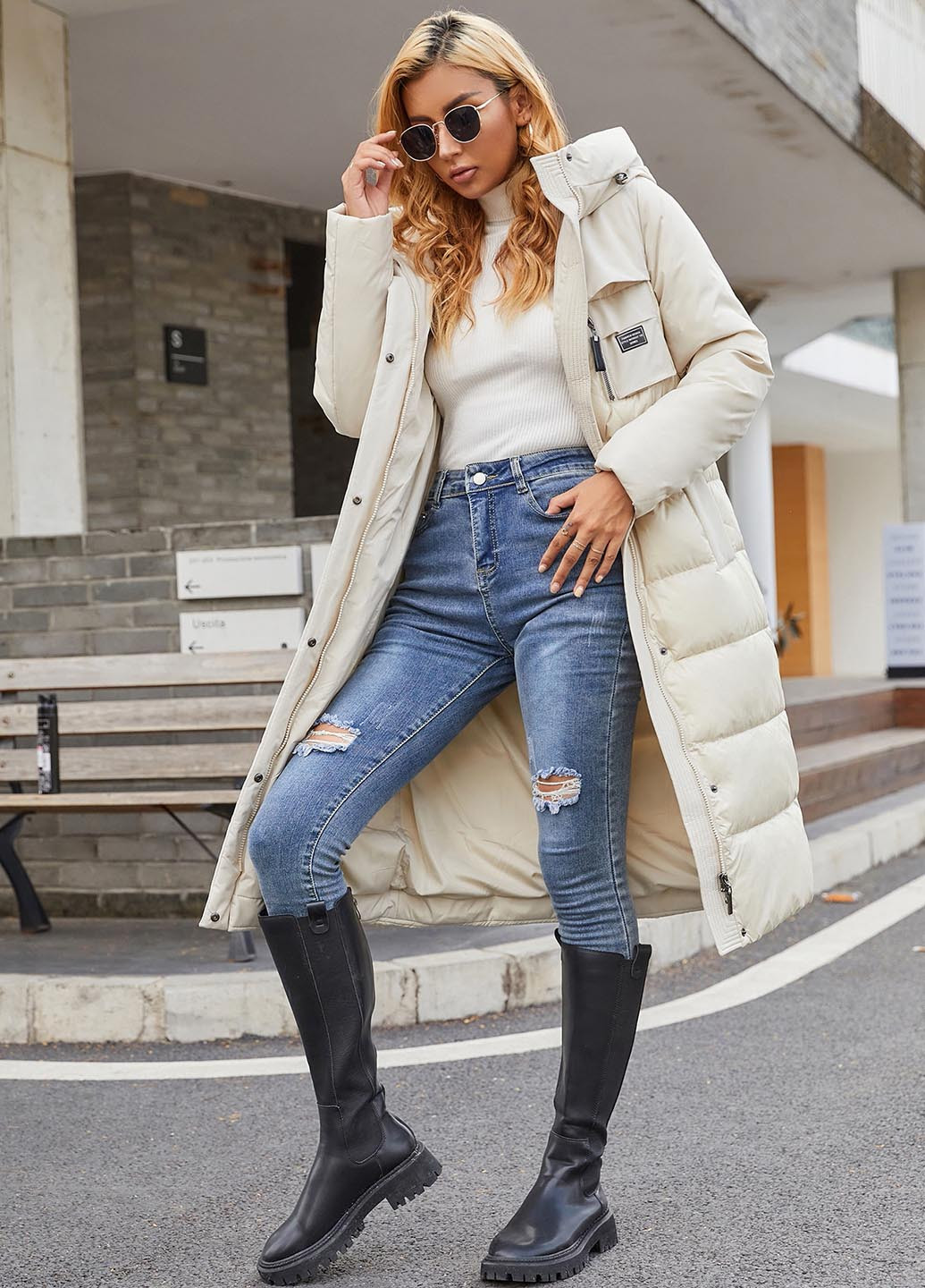 Молочная зимняя куртка куртка-пальто SHEIN