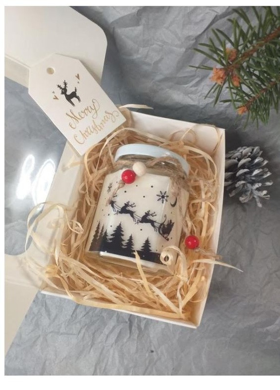 Новорічна подарункова handmade свічка "Сані" біла 38-40 годин горіння BeautlyMaysternya (255288274)