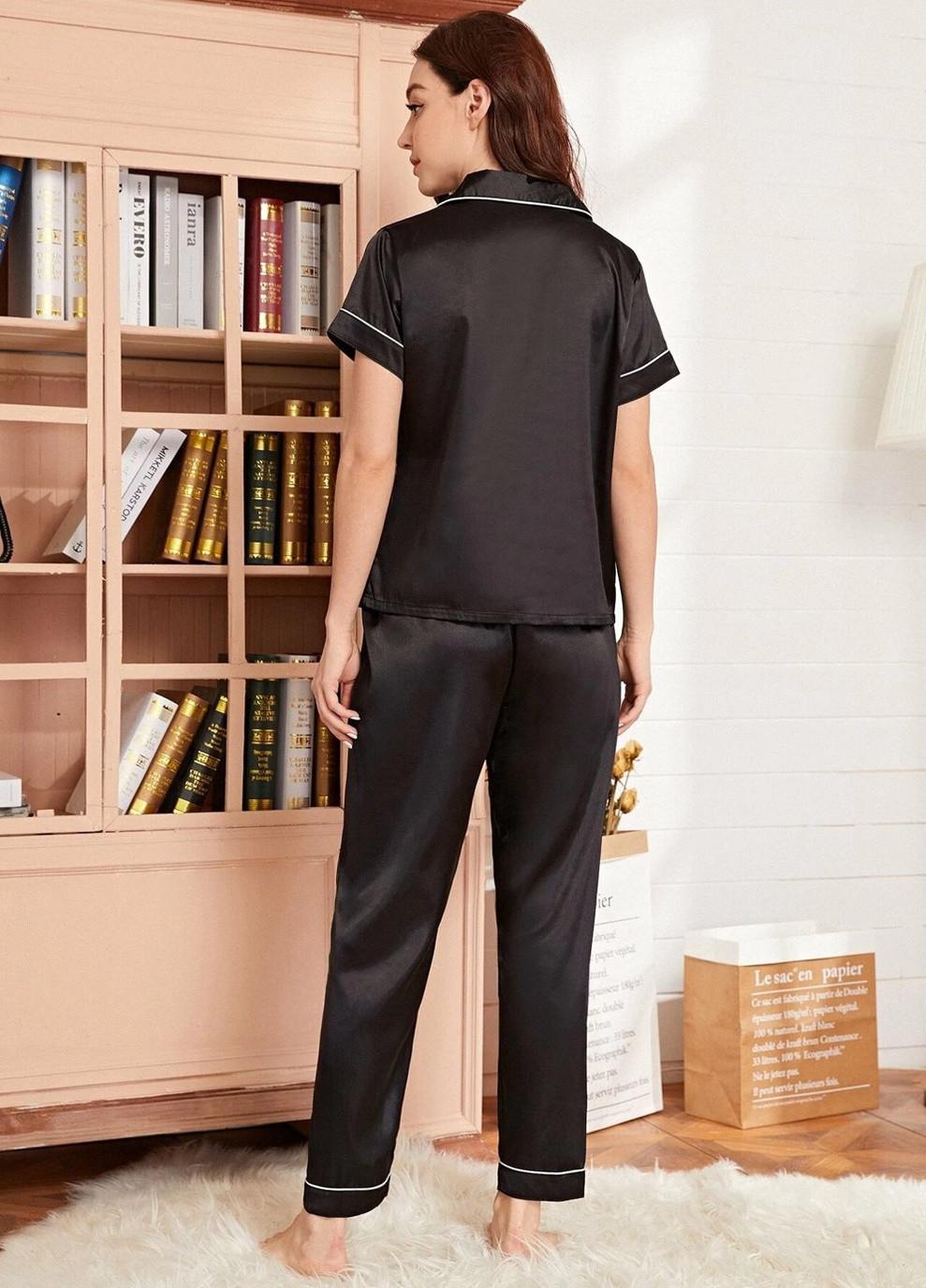 Чорна всесезон піжама жіноча charm, чорний рубашка + брюки Berni Fashion 58362