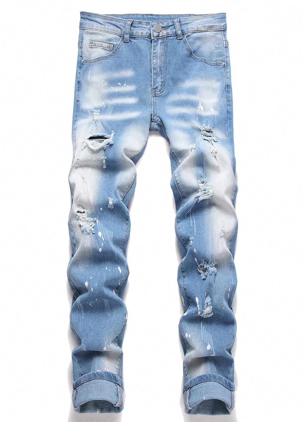 Голубые демисезонные слим джинсы SHEIN