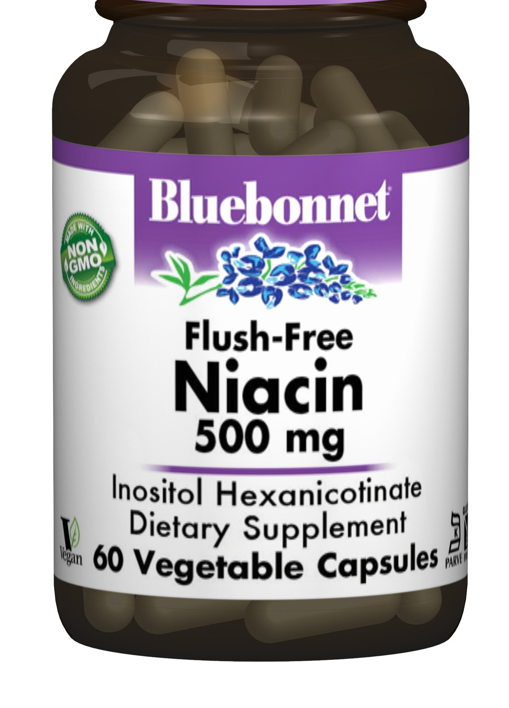Ниацин без инфузата (В3) 500мг,, 60 гелевых капсул Bluebonnet Nutrition (228291556)