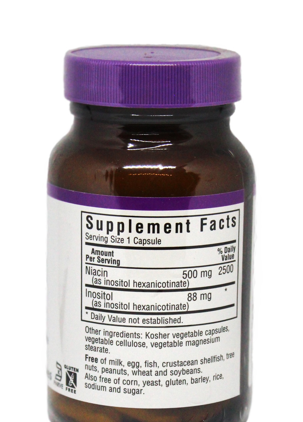 Ниацин без инфузата (В3) 500мг,, 60 гелевых капсул Bluebonnet Nutrition (228291556)