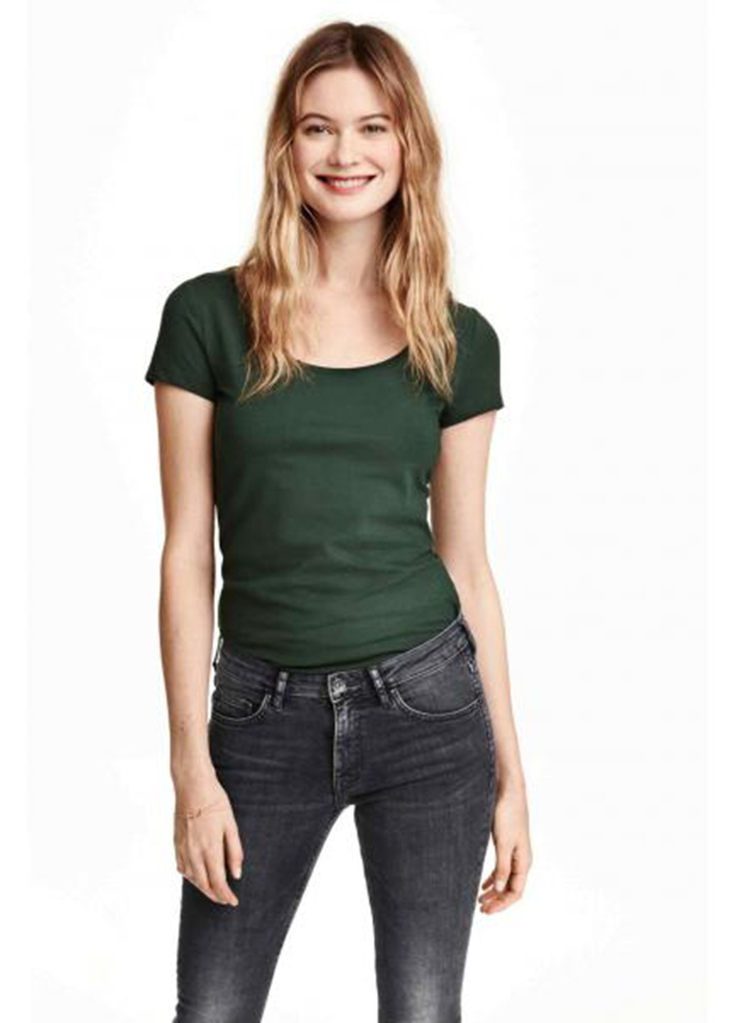 Темно-зеленая всесезон футболка H&M