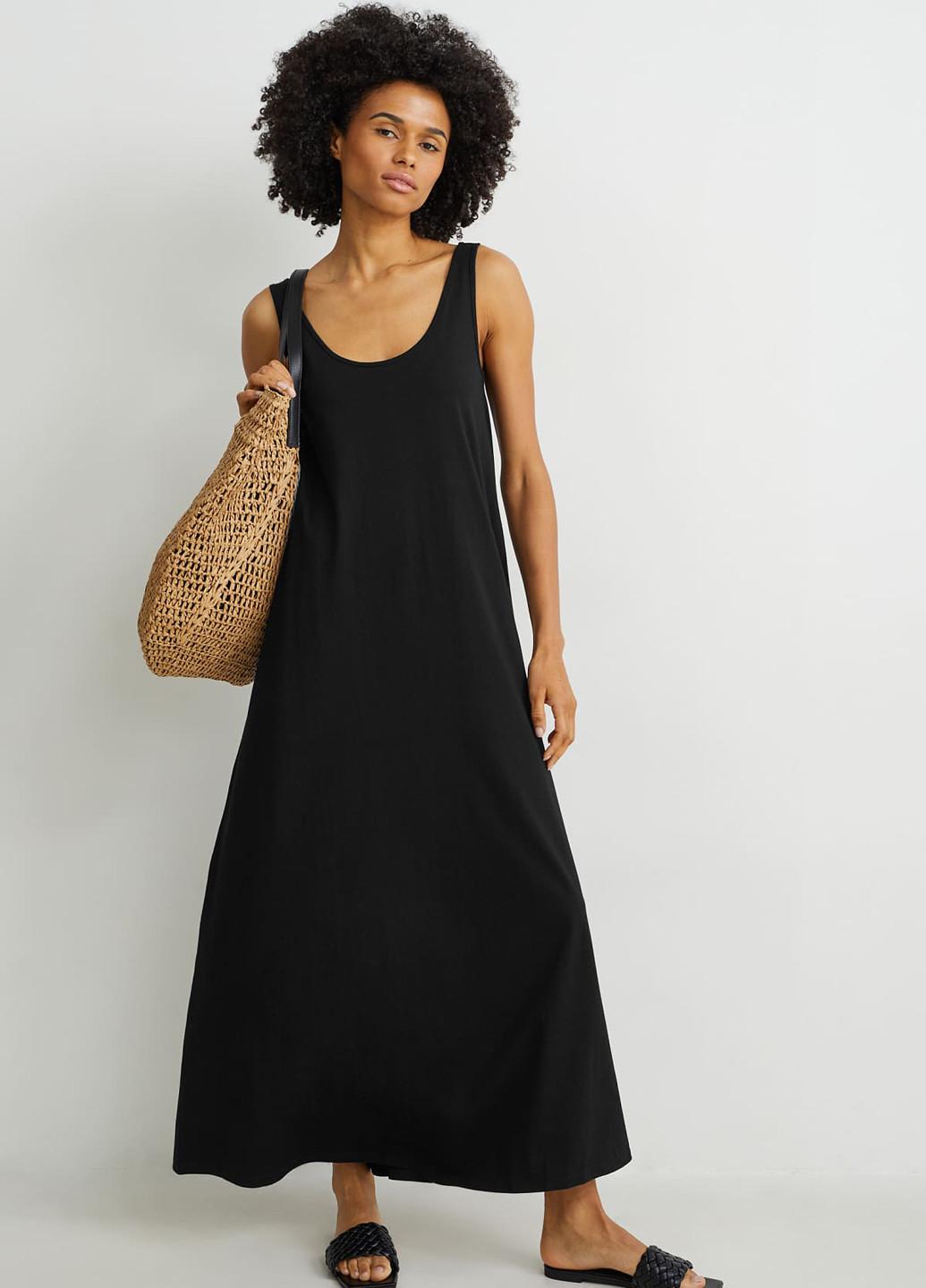 Черное кэжуал, пляжное платье платье-майка, а-силуэт C&A однотонное