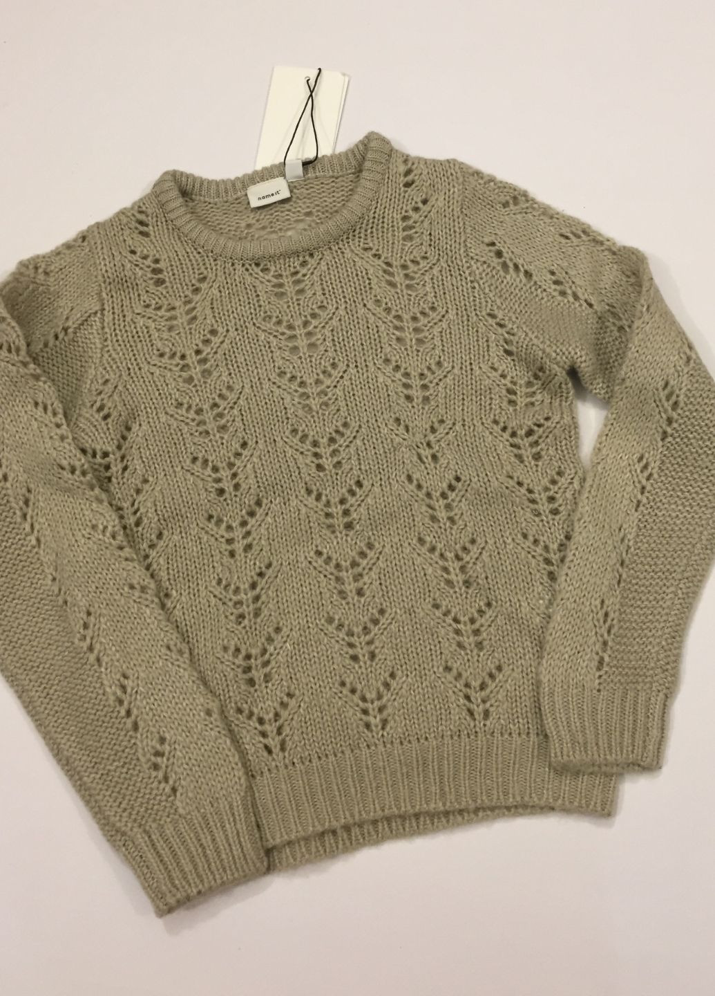 Темно-бежевий демісезонний светр ажурний дівчинці пуловер Name it