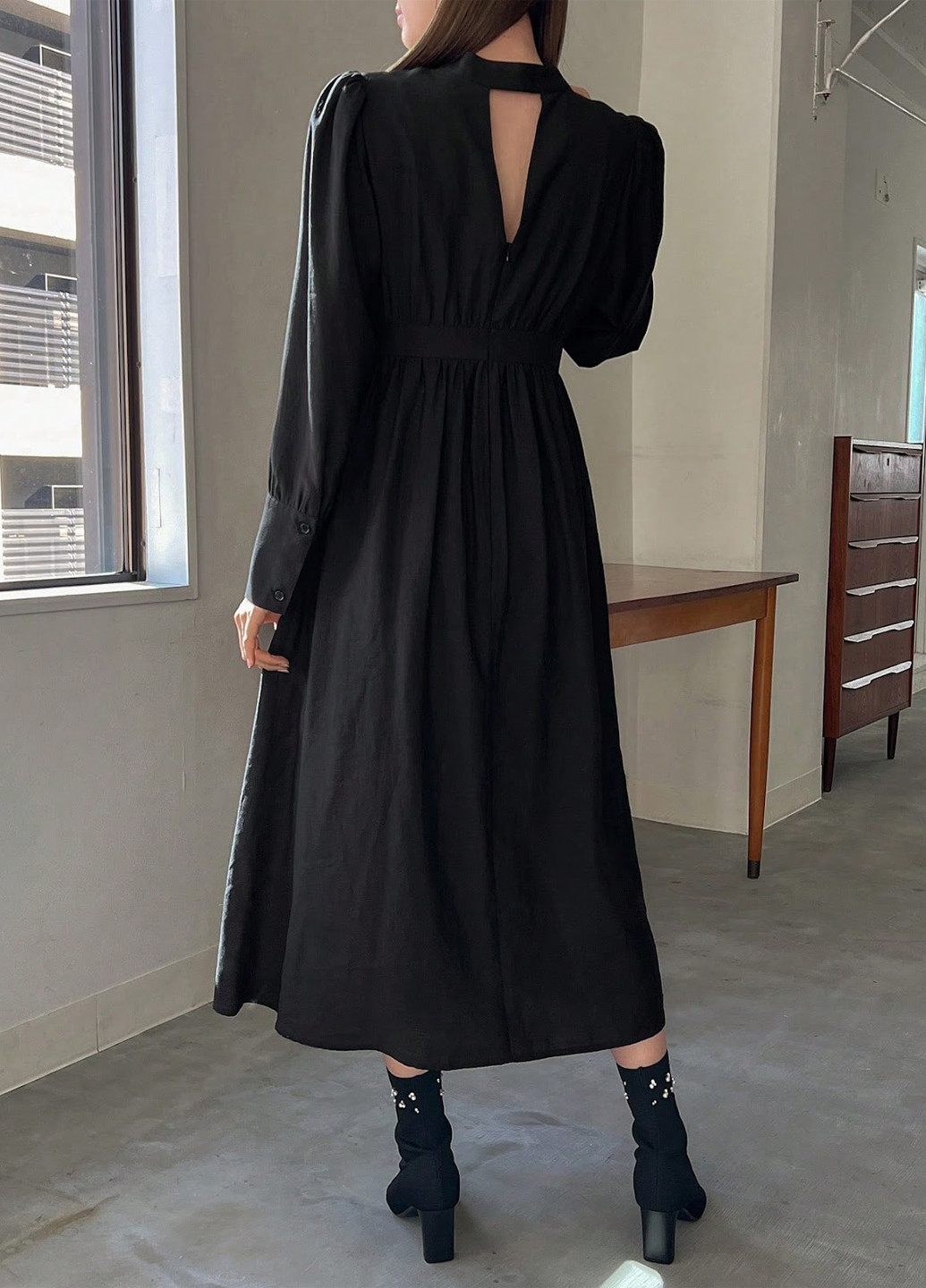 Черное деловое, кэжуал платье рубашка, клеш SHEIN однотонное