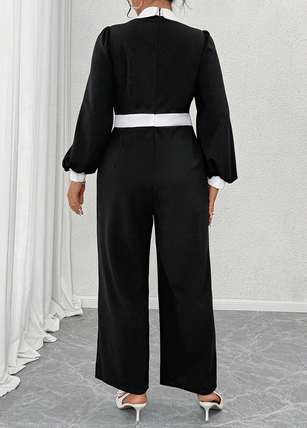Комбинезон SHEIN комбинезон-брюки колор блок чёрно-белого кэжуал полиэстер