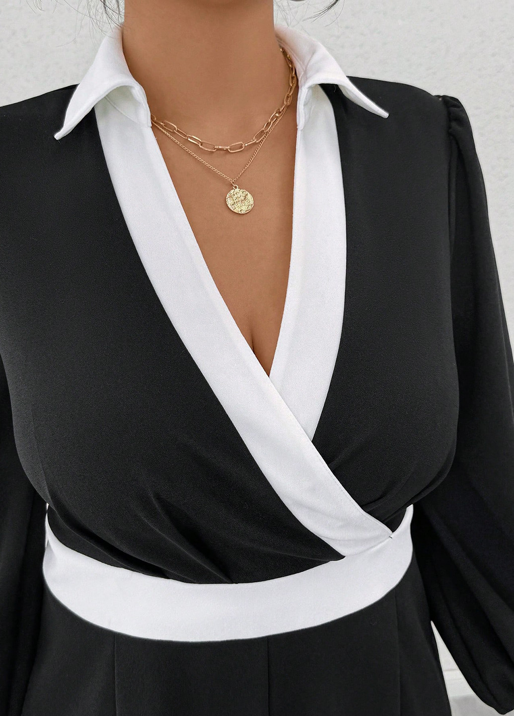 Комбинезон SHEIN комбинезон-брюки колор блок чёрно-белого кэжуал полиэстер