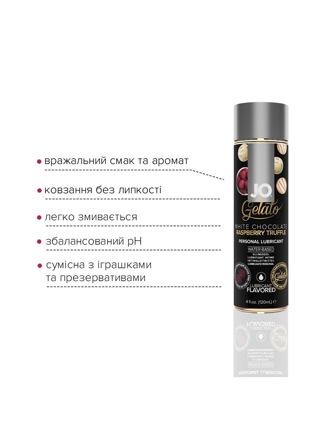 Смазка на водной основе GELATO White Chocolate Raspberry (120 мл) без сахара и парабенов System JO (254583489)
