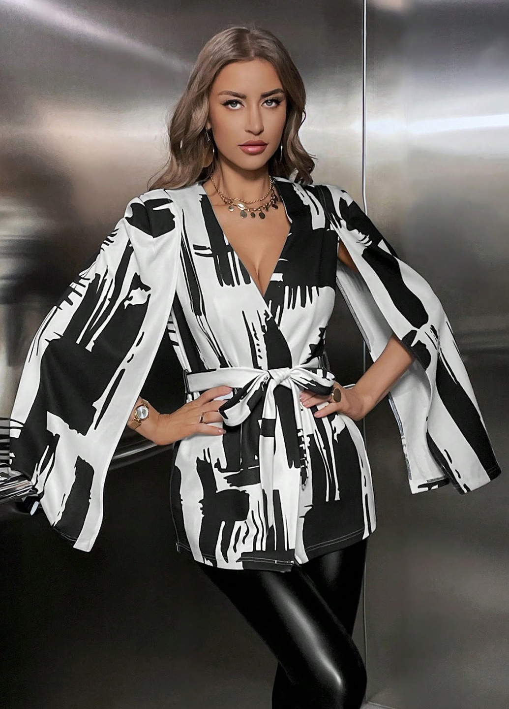 Черно-белый женский жакет SHEIN с абстрактным узором - демисезонный