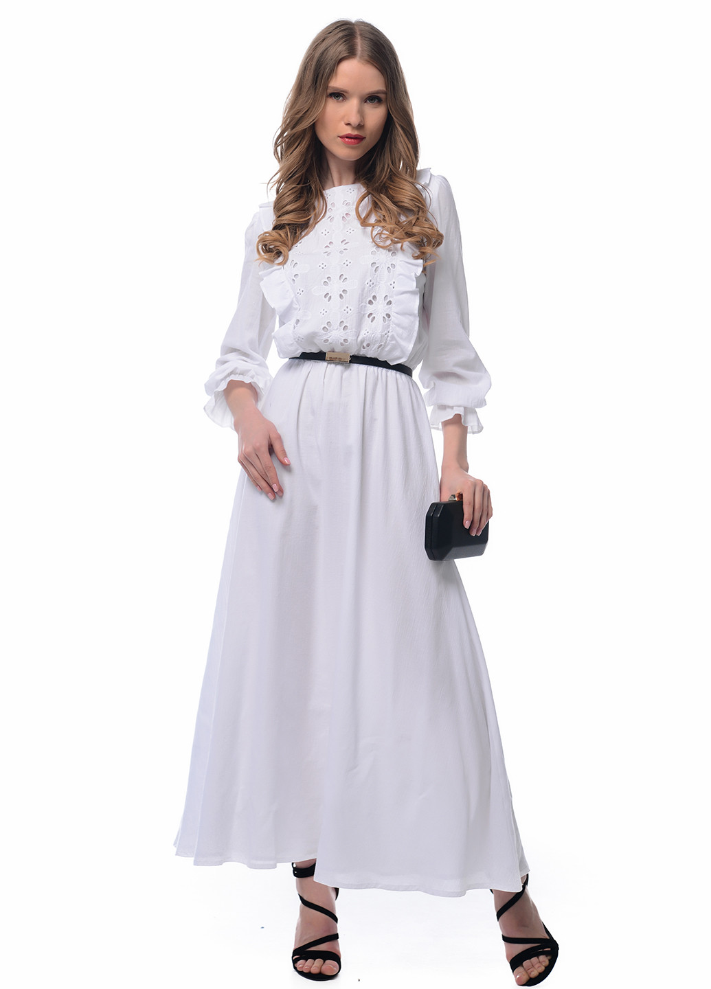 Белое кэжуал платье клеш Arefeva фактурное