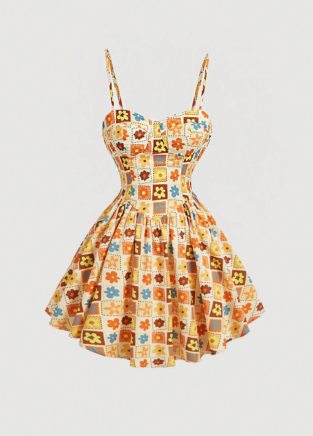 Комбінована кежуал сукня з спідницею-сонце SHEIN з квітковим принтом