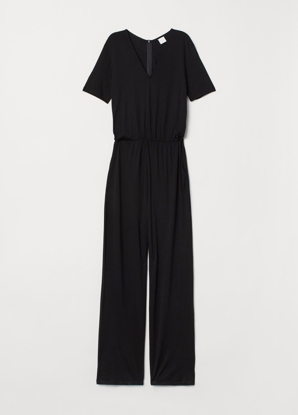 Комбинезон H&M комбинезон-брюки однотонный чёрный кэжуал трикотаж, вискоза