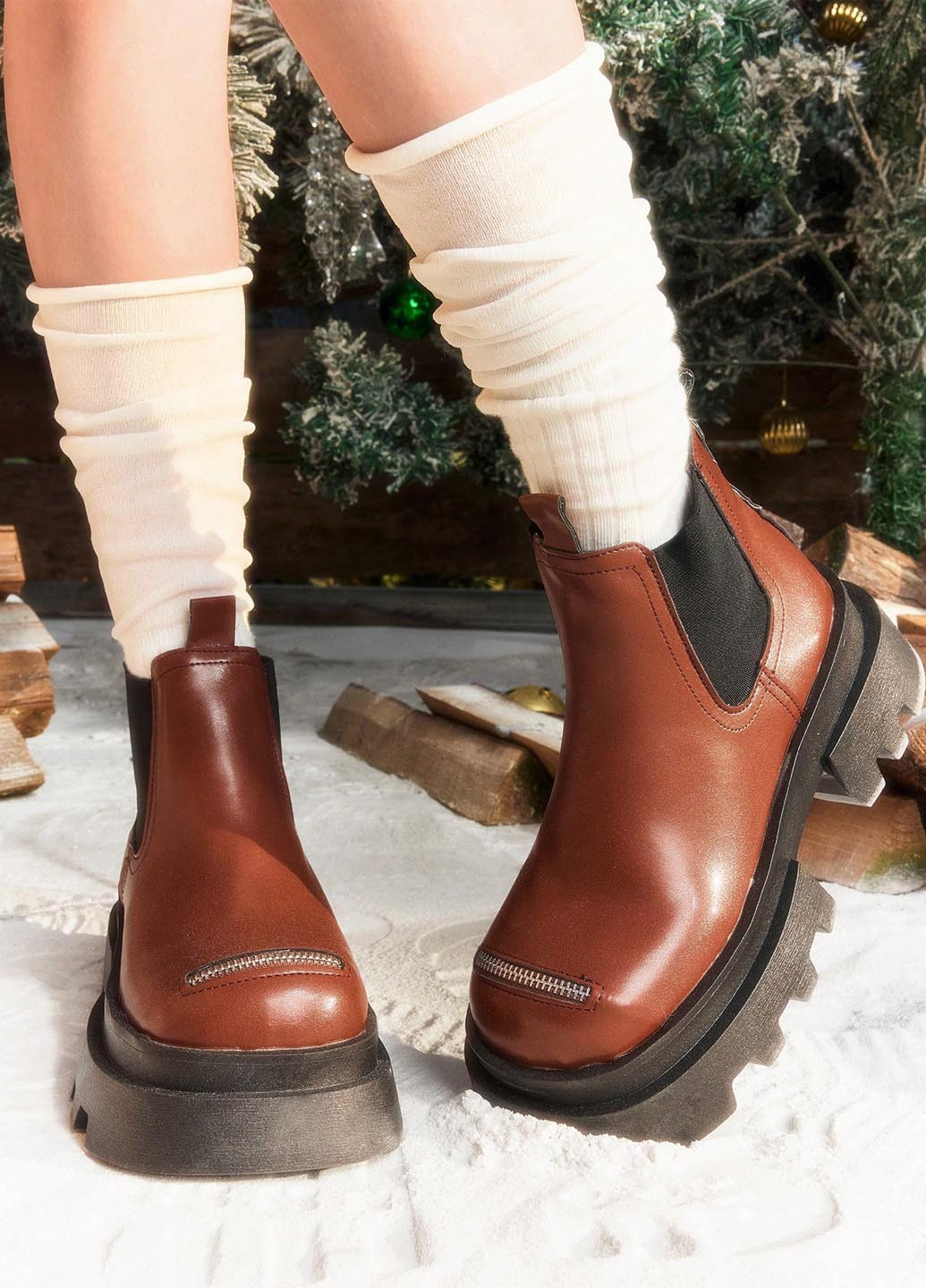 Осенние ботильоны челси SHEIN с молнией, на тракторной подошве из искусственной кожи
