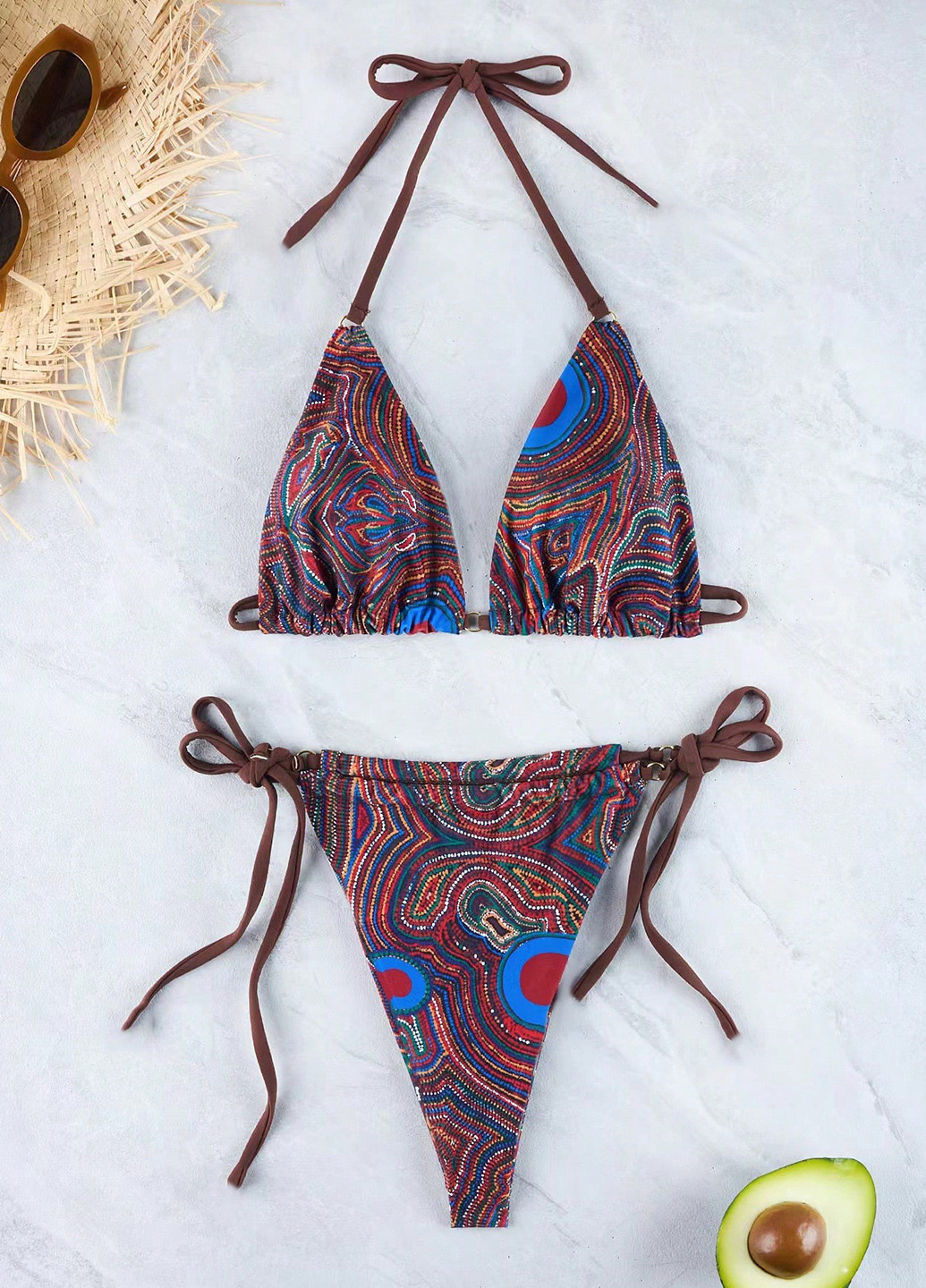 Темно-коричневий літній купальник (ліф, трусики) бікіні, халтер, роздільний SHEIN