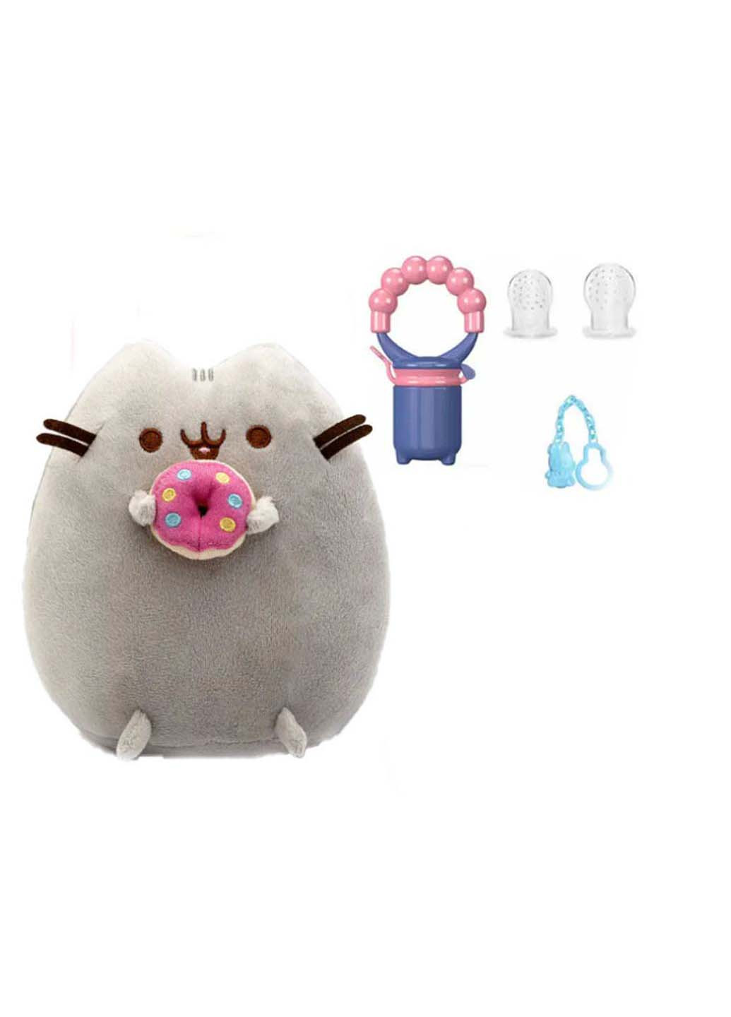 Набор мягкая игрушка кот c Пончиком и детский ниблер с насадками Пушин кэт 18 х 15 см S&T (256543953)