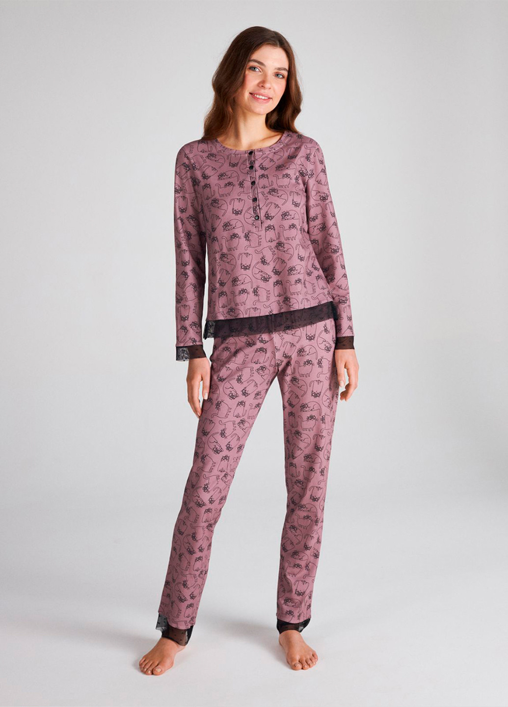 Сиреневая всесезон пижама (лонгслив, брюки) лонгслив + брюки Ellen