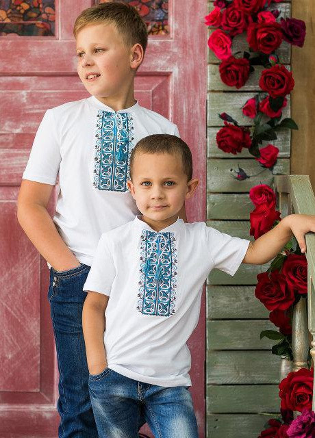 Вышиванка для мальчика с коротким рукавом Демьян синяя вышивка Melanika (228500235)