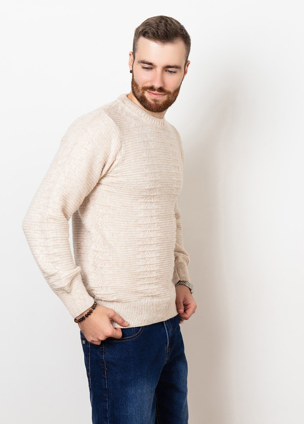 Бежевый демисезонный свитер мужской джемпер ISSA PLUS GN4-78