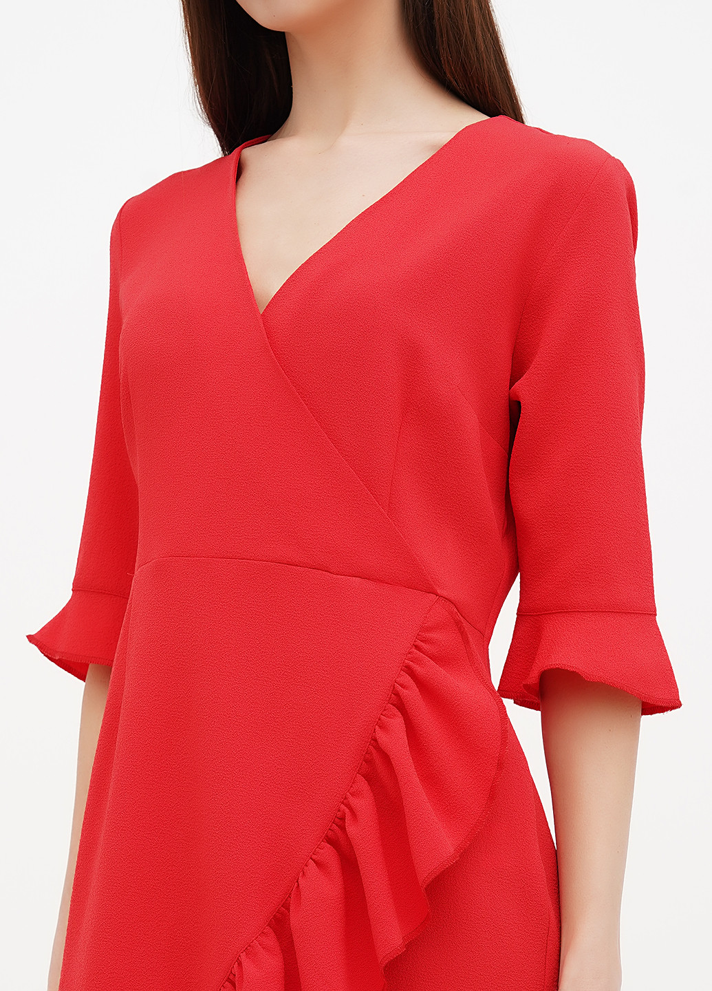 Красное кэжуал платье на запах Sassofono однотонное