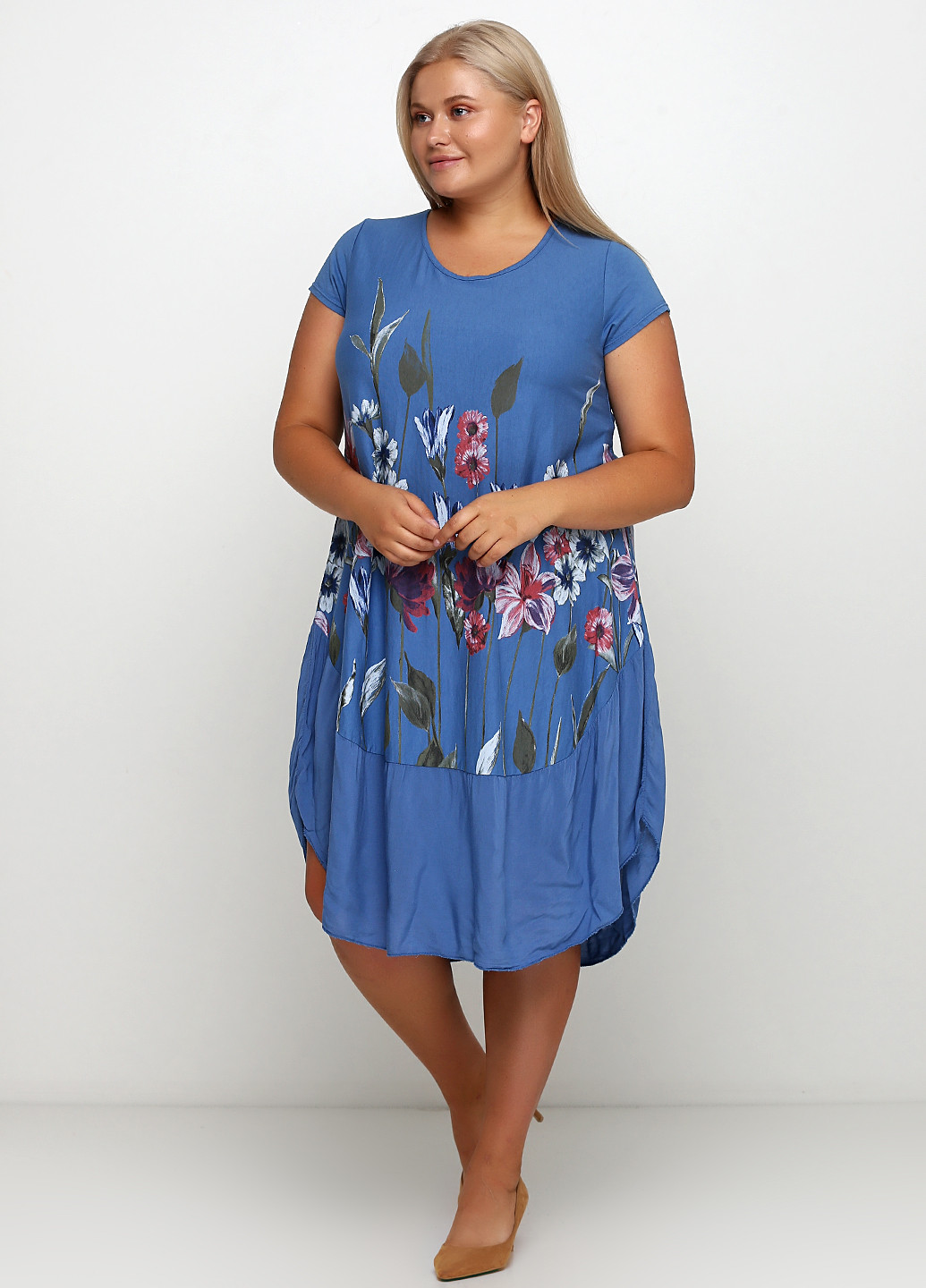 Светло-синее кэжуал платье платье-футболка Made in Italy с цветочным принтом