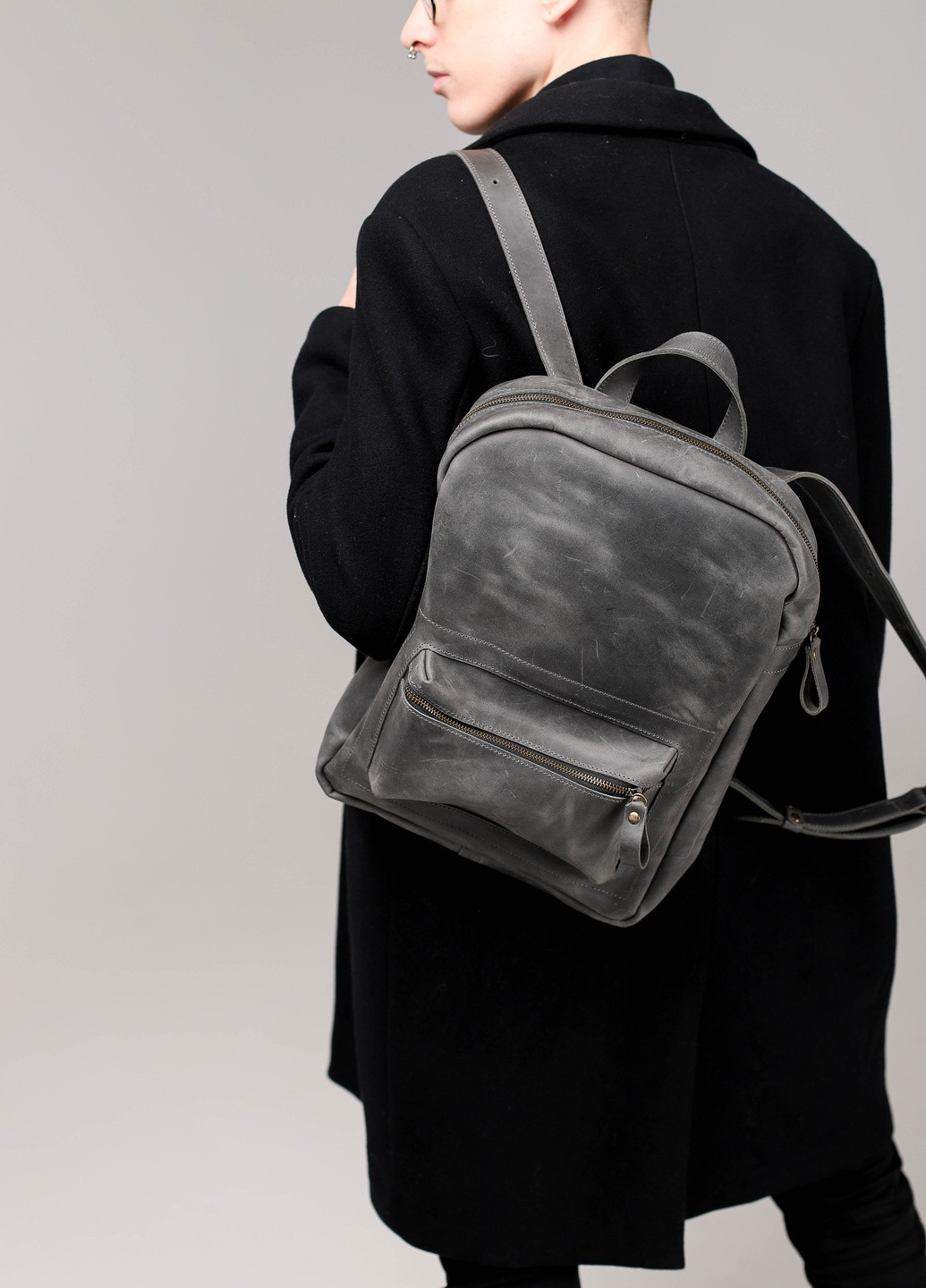 Мужской городской рюкзак ручной работы из натуральной винтажной кожи черного цвета Boorbon (253351906)