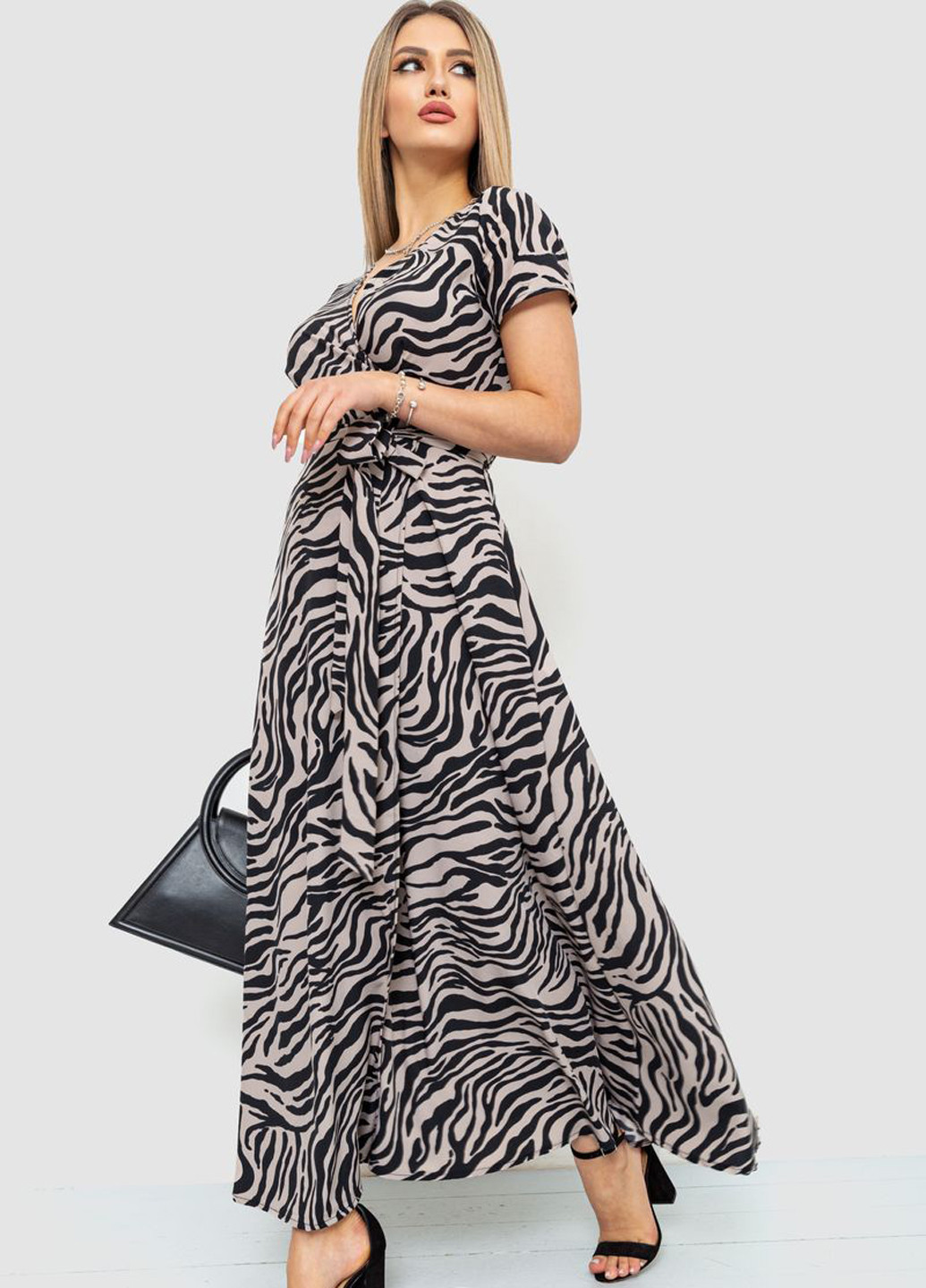 Бежевое кэжуал платье на запах Ager зебра