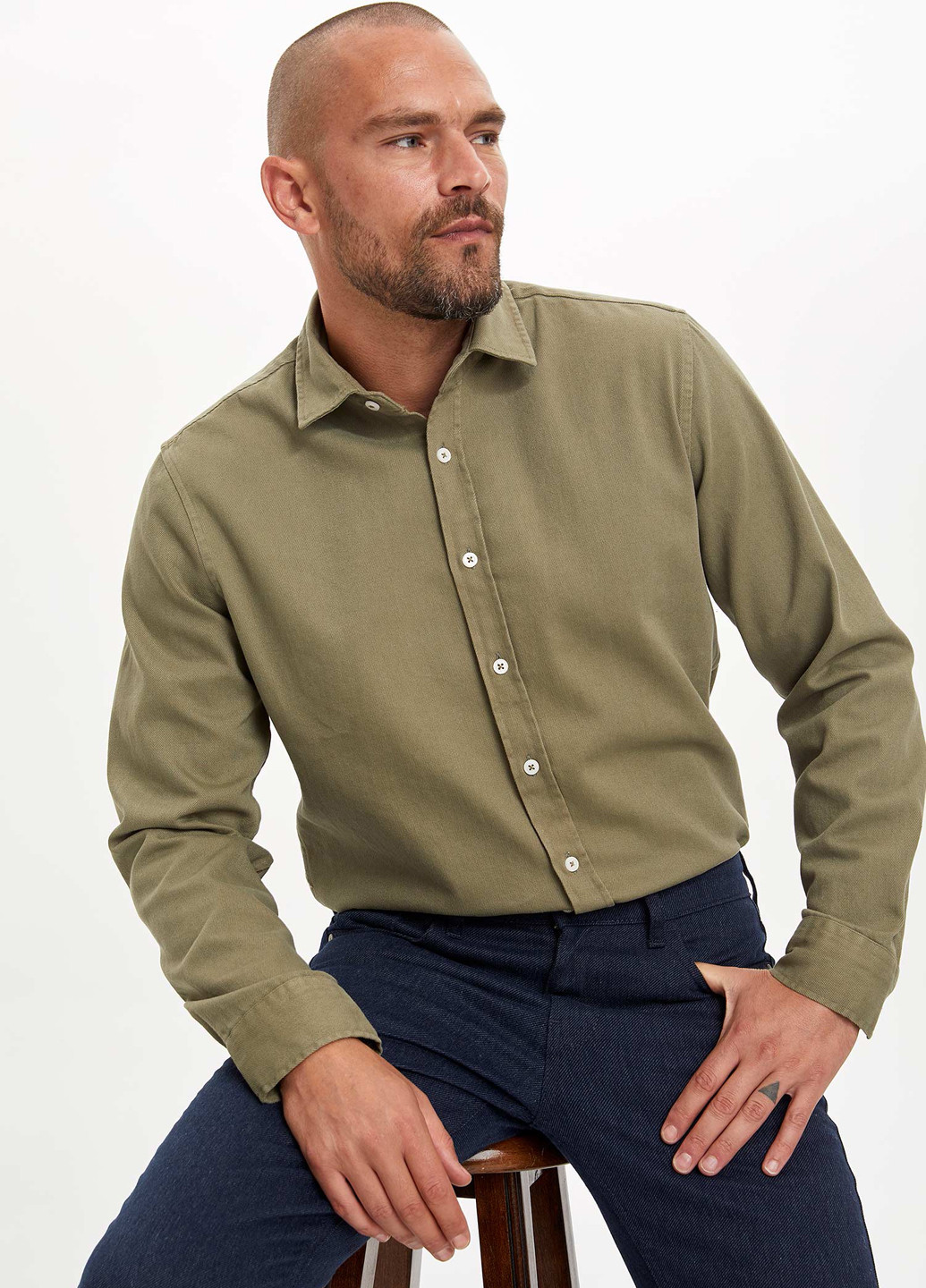 Оливковая кэжуал рубашка DeFacto