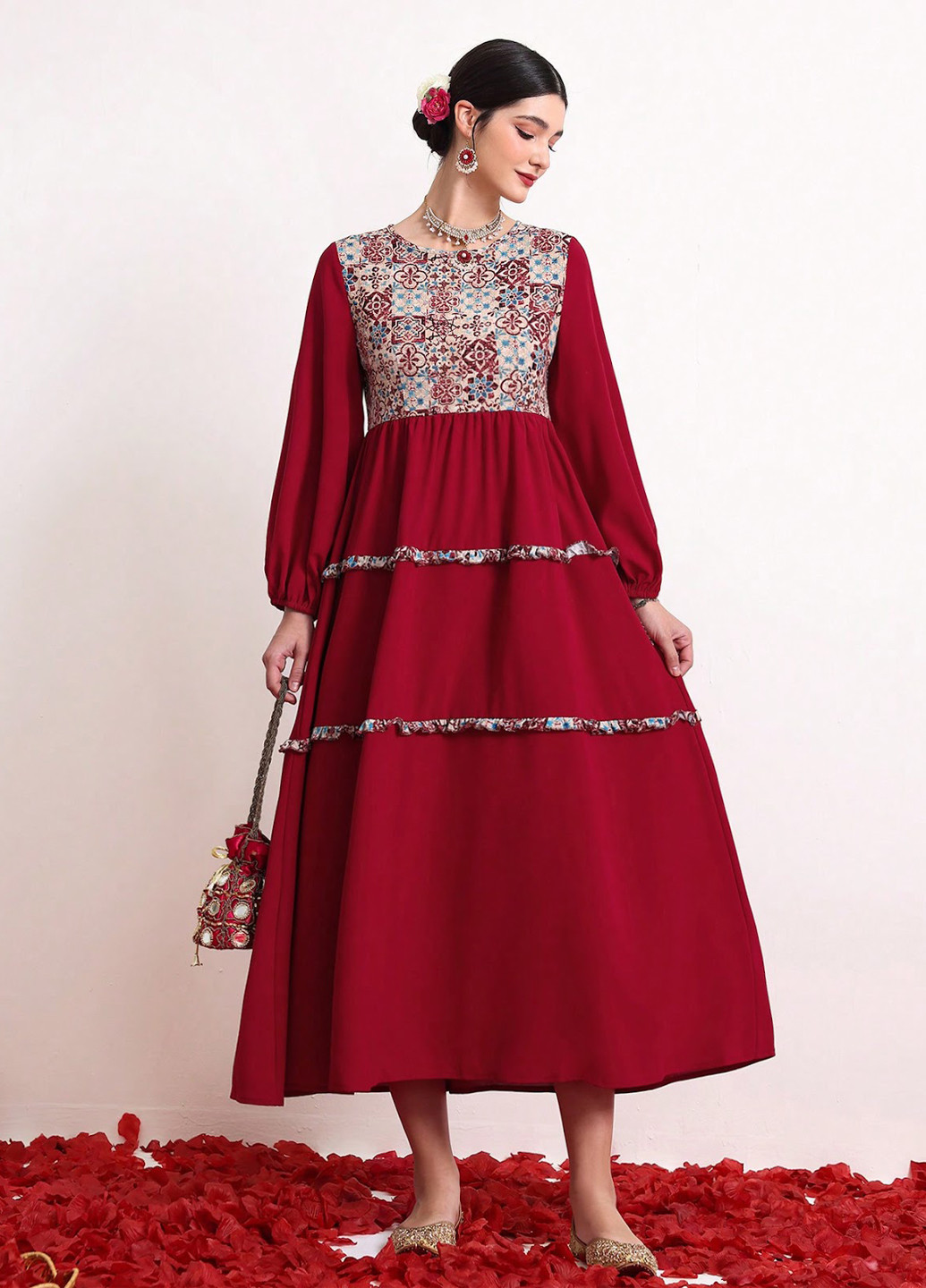 Темно-червона кежуал сукня SHEIN колор блок